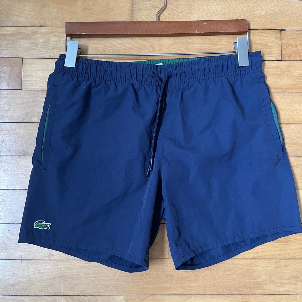 Lacoste Mens Navy Blue Green Swim Shorts Trunks Size S Crocodile Logo